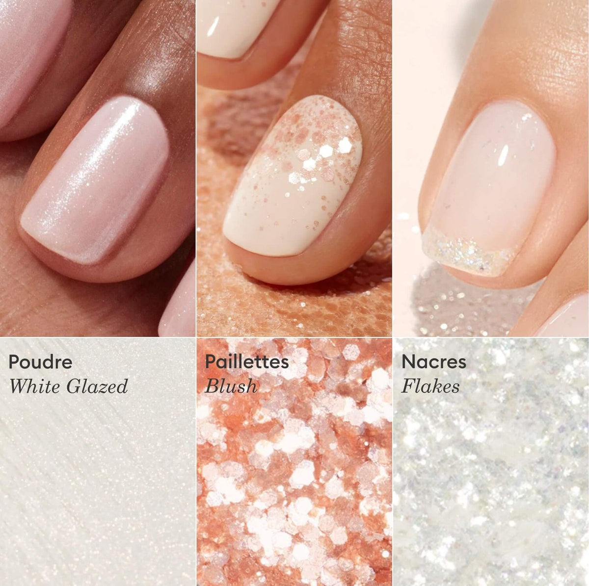 Trios de paillettes et poudres à effets - White Glazed + Pink Glazed + Golden Glazed