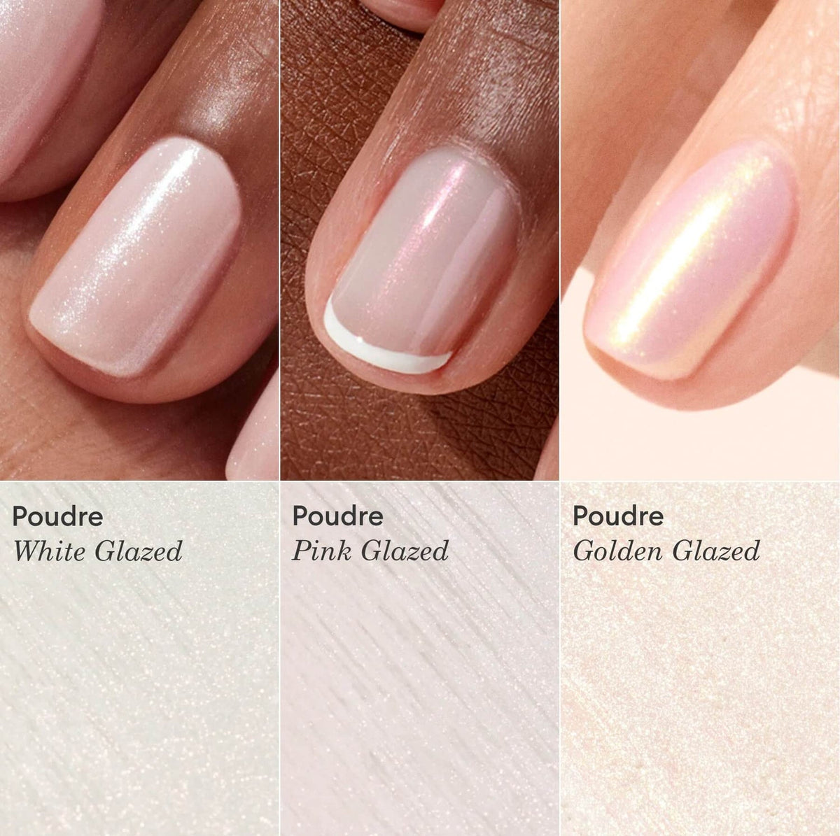 Trios de paillettes et poudres à effets - White Glazed + Pink Glazed + Golden Glazed