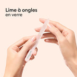Trio Accessoires en verre pour ongles - Lime à ongles + Polissoir + Pousse-cuticules en verre