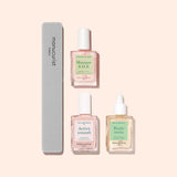 The Manucurist Starter Routine - Ridged Nails includes a grey nail file, Masque S.O.S., Active Smooth, and nourishing cuticle oil, all displayed on a light beige background.