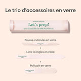 Trio Accessoires en verre pour ongles - Lime à ongles + Polissoir + Pousse-cuticules en verre